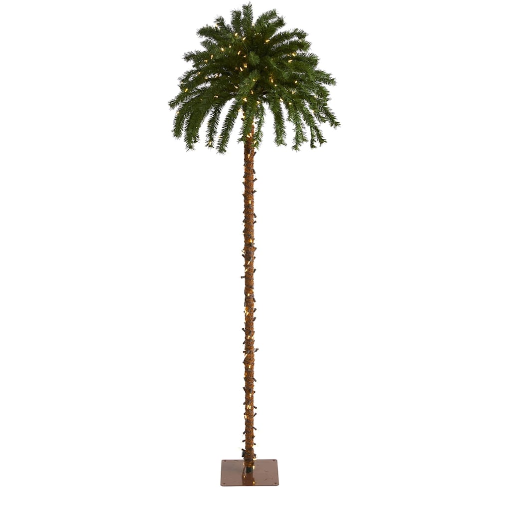 7Ft Pre-Lit Christmas Palm Tree with Warm White Lights - Holiday Decor Artificial Tree - Green - 61 Inches and Over