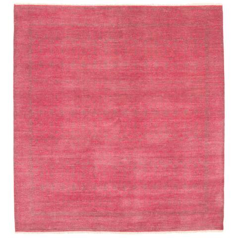 ECARPETGALLERY Hand-knotted Silk Shadow Dark Pink Silk, Wool Rug - 7'11 x 8'5