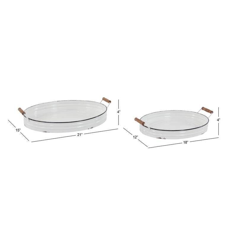 White Iron Farmhouse Tray (Set of 2) - 21 x 15 x 4