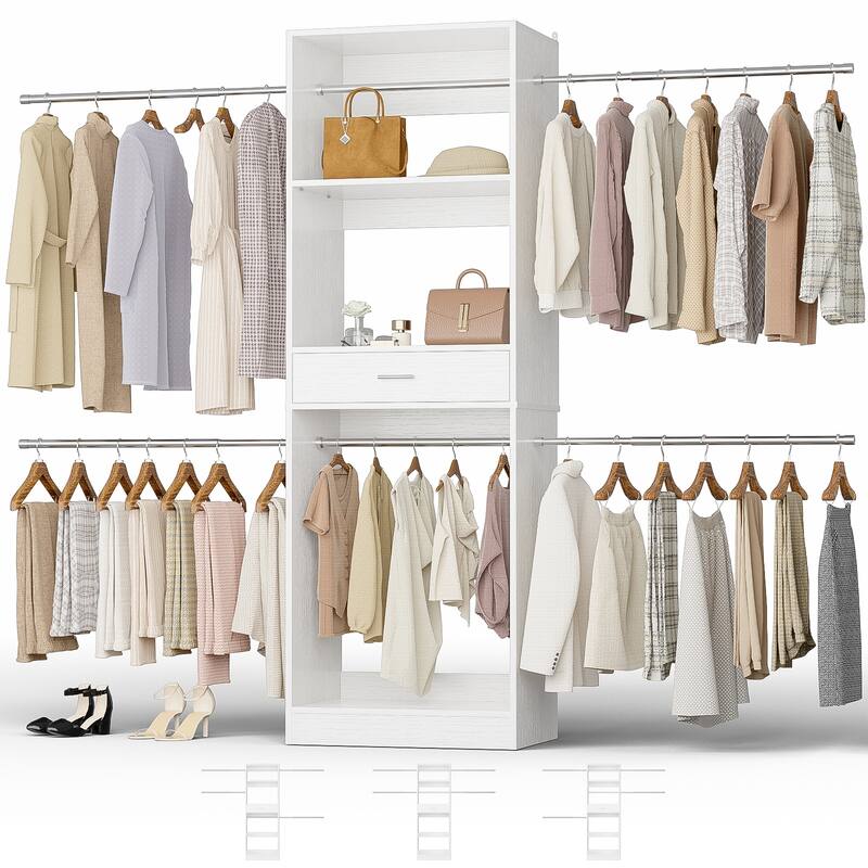 Rackcog 96'' Closet System with 6 Hanging Rods, Adjustable Closet Organizer with Drawers and Shelves