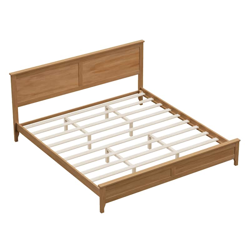 Wood Platform Bed Minimalist Bed Frame Mid Century Retro Solid Wood Bed No Box Spring Needed, Compatible with Adjustable Bed