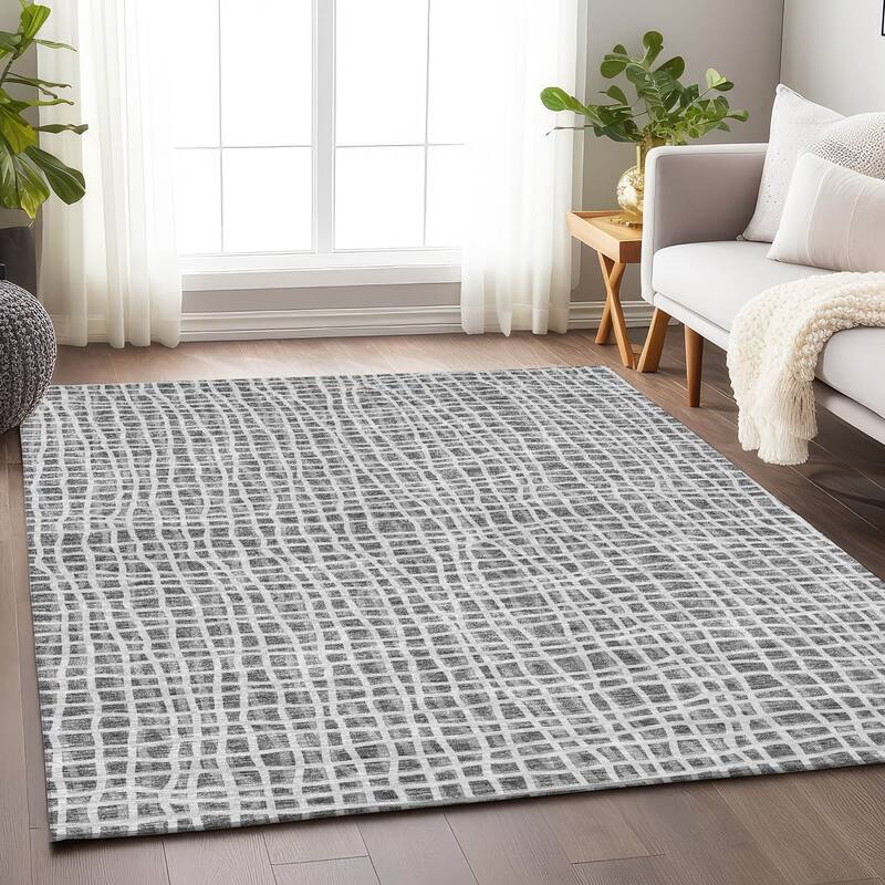 Premium Washable Super Soft Modern Lines Mayfield Rug - Gray - 10' x 14' - Rectangle