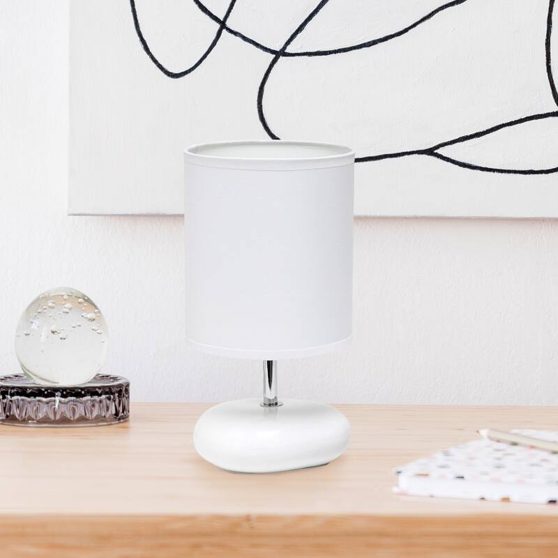 Traditional Mini Round Rock Table Lamp with Drum Shade - 10.25" - White
