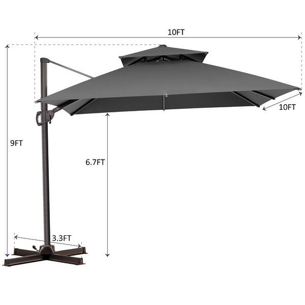 black offset cantilever hanging patio umbrella with dual wind vent Outsunny 11ft Base Crank Brown so you can effortlessly follow the sun or create shade wherever its needed Pellebant 11.5 ft. Square Double-Top