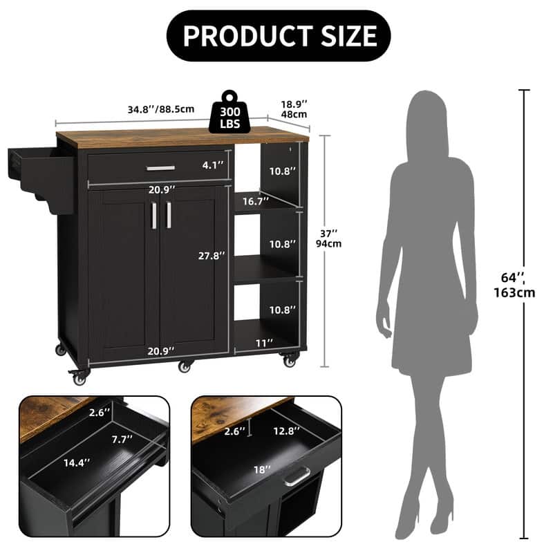 Moasis Rolling Kitchen Island Cart Storage Cabinet on Wheels