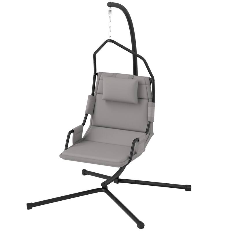 Patio Swing Chair with Steel Frame, Cushion, and Adjustable Swing - 46.5" L x 38.6" W x 75.6" H