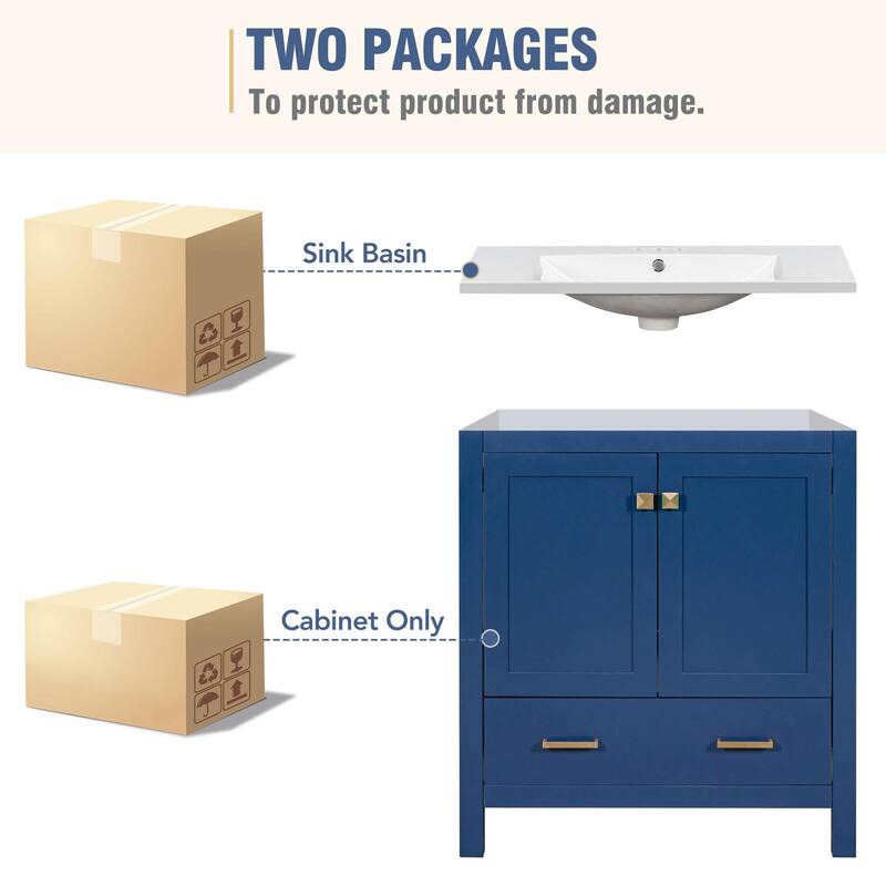 30" Bathroom Vanity with Single Sink, Combo Cabinet, 2 Doors, 1 Drawer