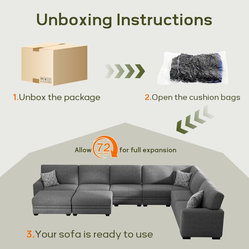 16 PC Modular Corduroy Sectional With Ottoman