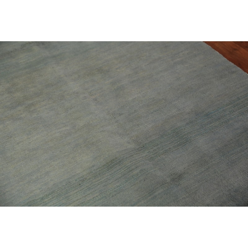 Blue & Green Gabbeh Modern Rug Hand-Knotted Wool Carpet - 4'0" x 5'8"