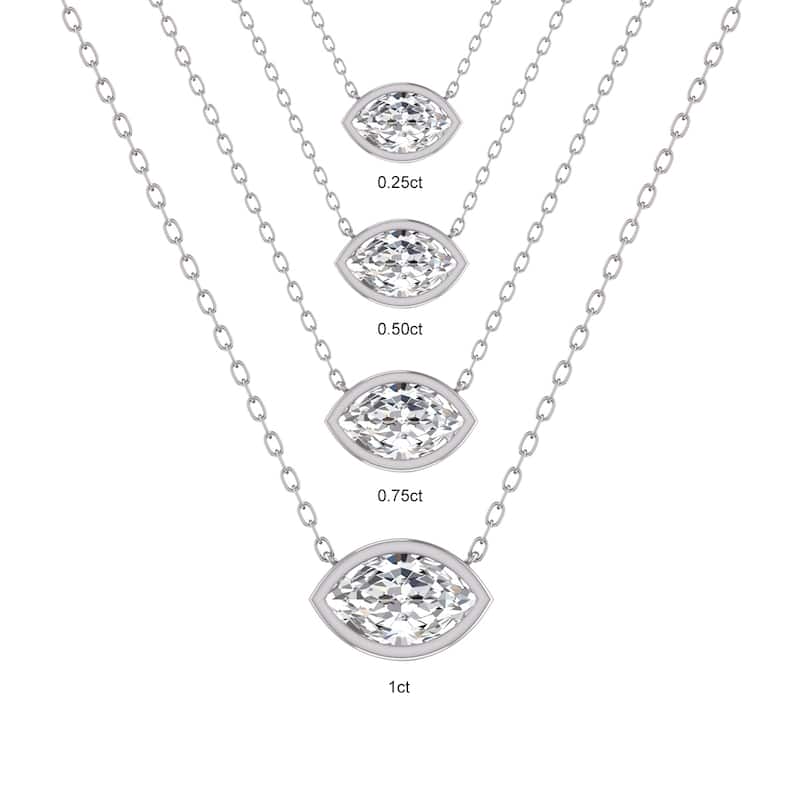 Marquee Lab Grown 1/2 Carat Marquise Shaped Bezel Set Diamond Solitaire Pendant in 14K White Gold