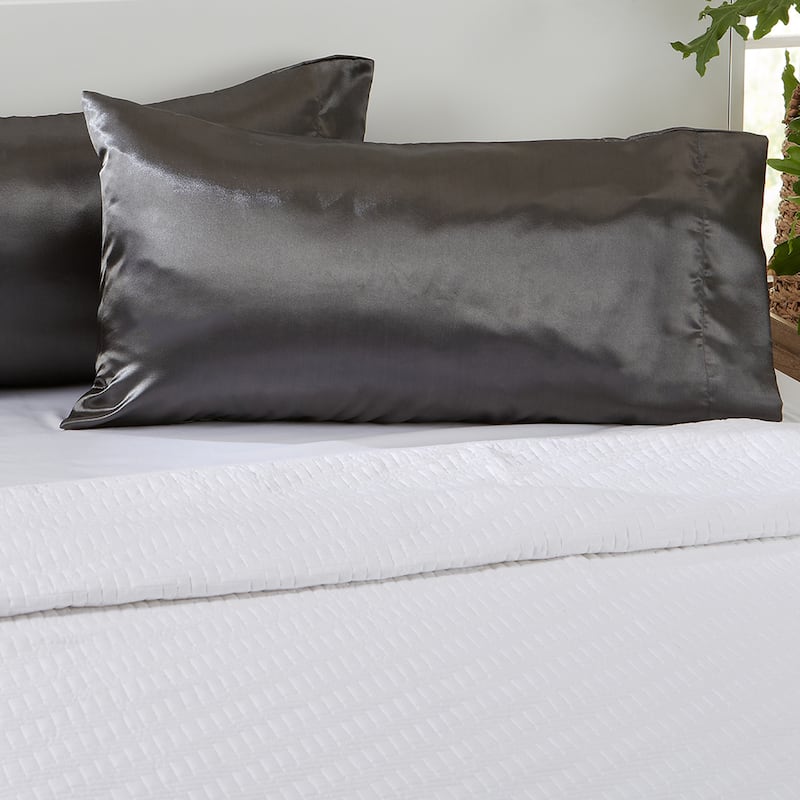 Great Bay Home 2-Pack Sateen Silk Pillowcase - Jumbo / Queen - Charcoal