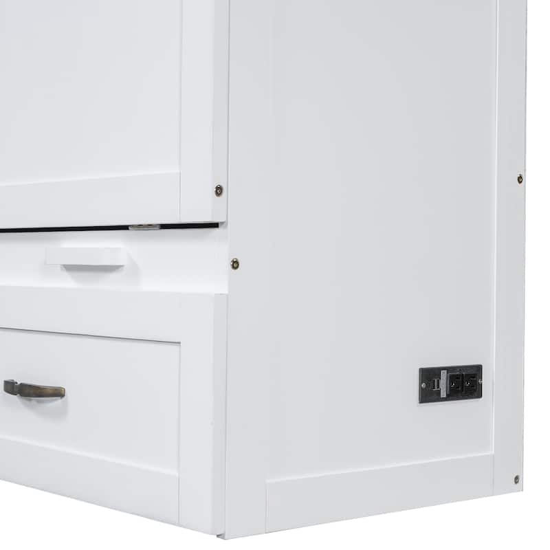 Full Size Space-Saving Design Murphy Bed with USB Ports, Large Drawers and Metal Handles