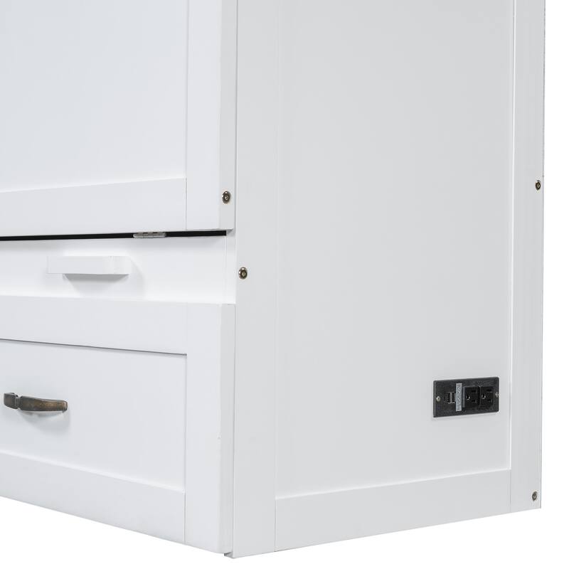 Space-Saving Design Murphy Bed with USB Ports, Large Drawers and Metal Handles