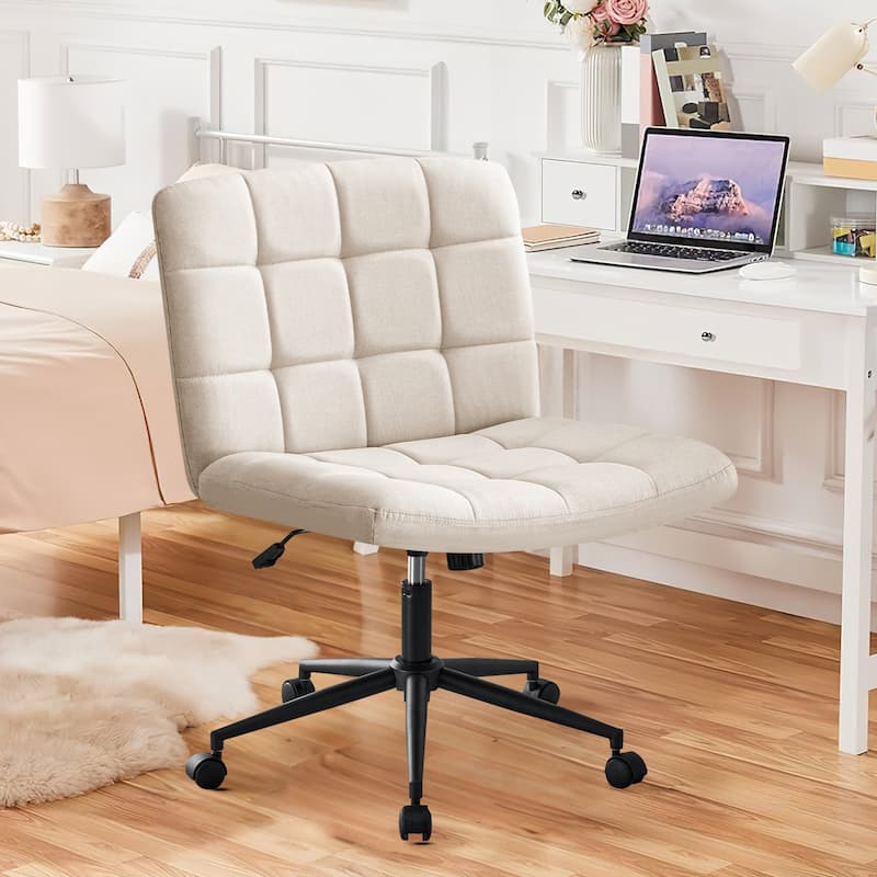 Home Office Desk Chair with Wheels,Armless Desk Chair with Lumbar Support,Height 360° Rolling Swivel Chairs,Linen