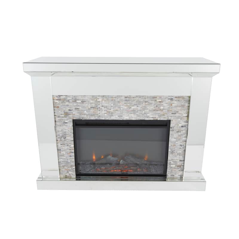Glass Mirrored Fireplace with Remote Control - Silver - Roche River Decor - 15"W x 48"L x 36"H