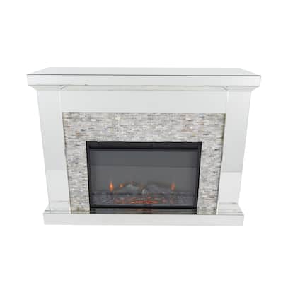 Glass Mirrored Fireplace with Remote Control - Silver - Roche River Decor - 15"W x 48"L x 36"H