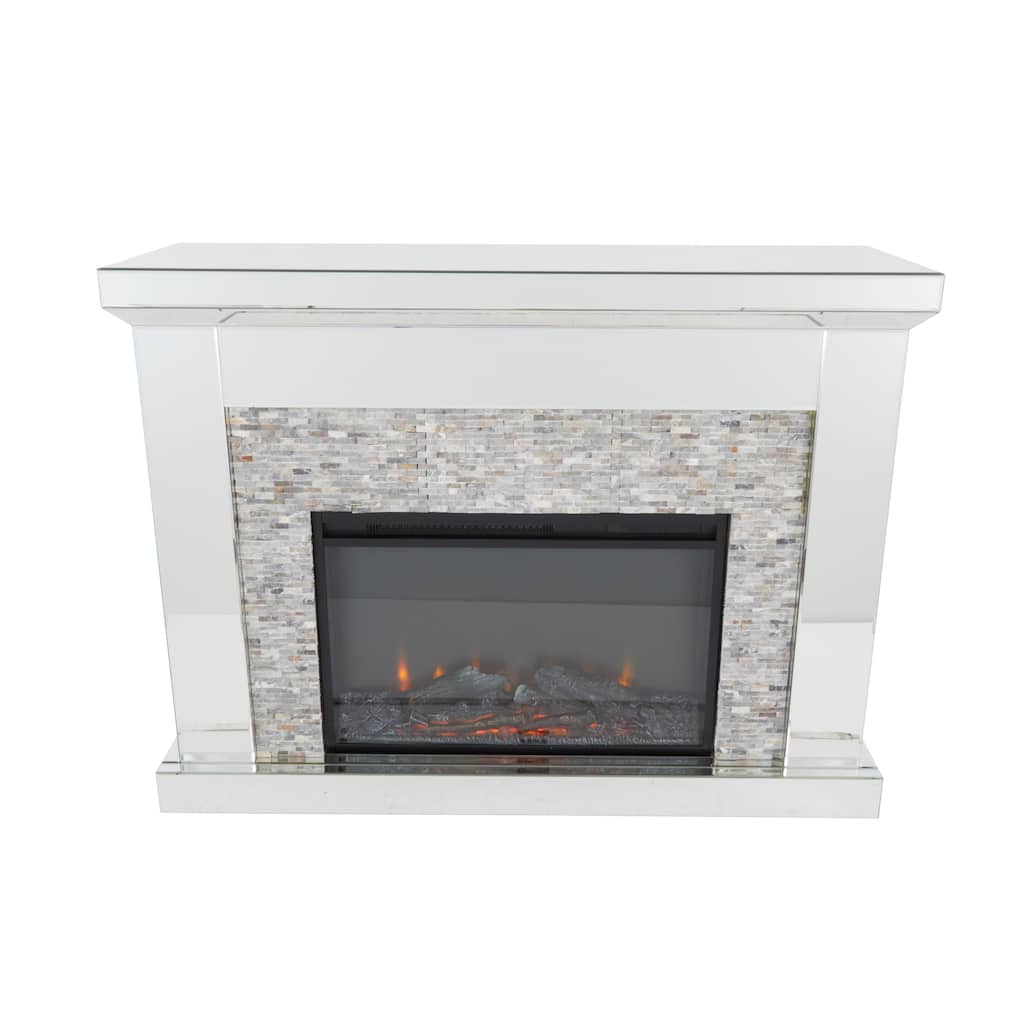 Glass Mirrored Fireplace with Remote Control - Silver - Roche River Decor - 15"W x 48"L x 36"H