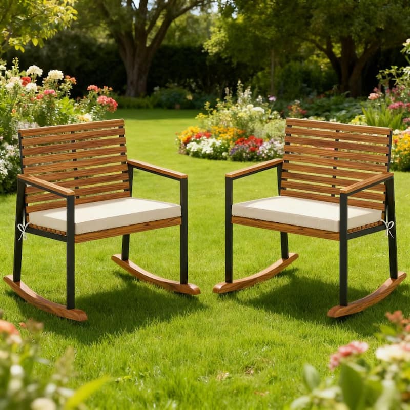 GDFStudio - Oliver Outdoor Rocking Chair Set of 2 with Cushioned - Rocking Chairs - Cream White - Rocking Chairs
