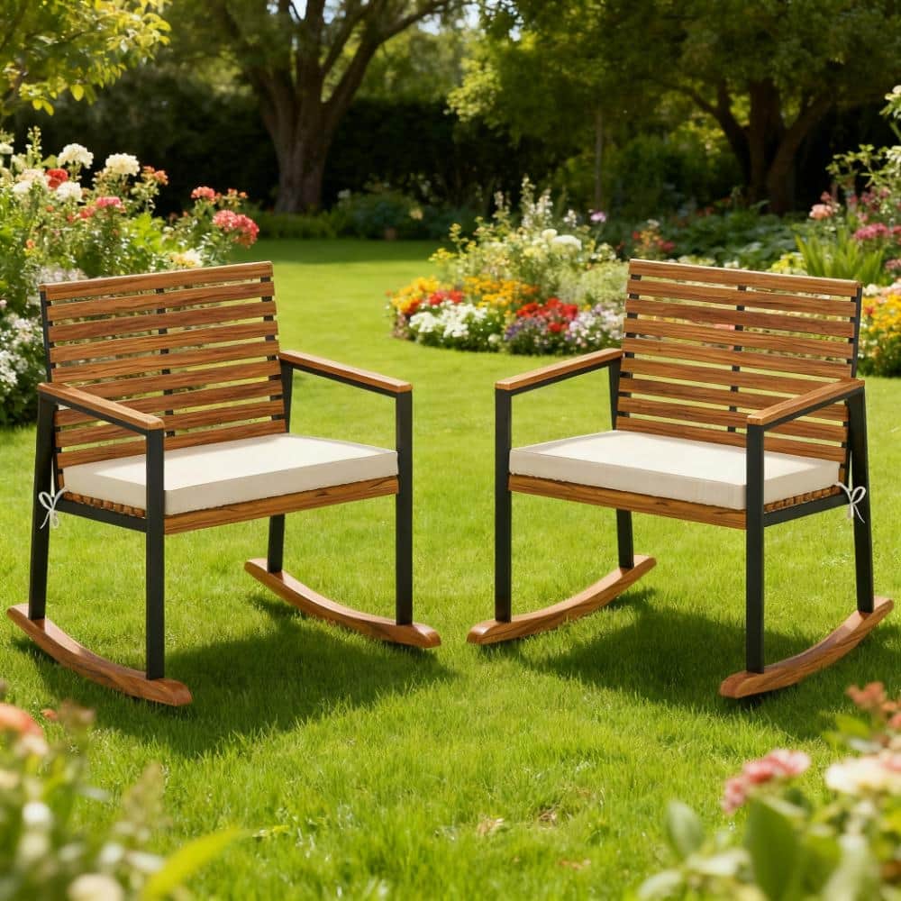 GDFStudio - Oliver Outdoor Rocking Chair Set of 2 with Cushioned - Rocking Chairs
