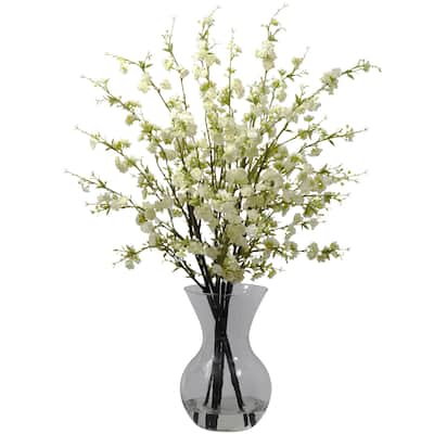 Silk Cherry Blossom Arrangement with Vase - Decorative Flowers for Home Decor - 30