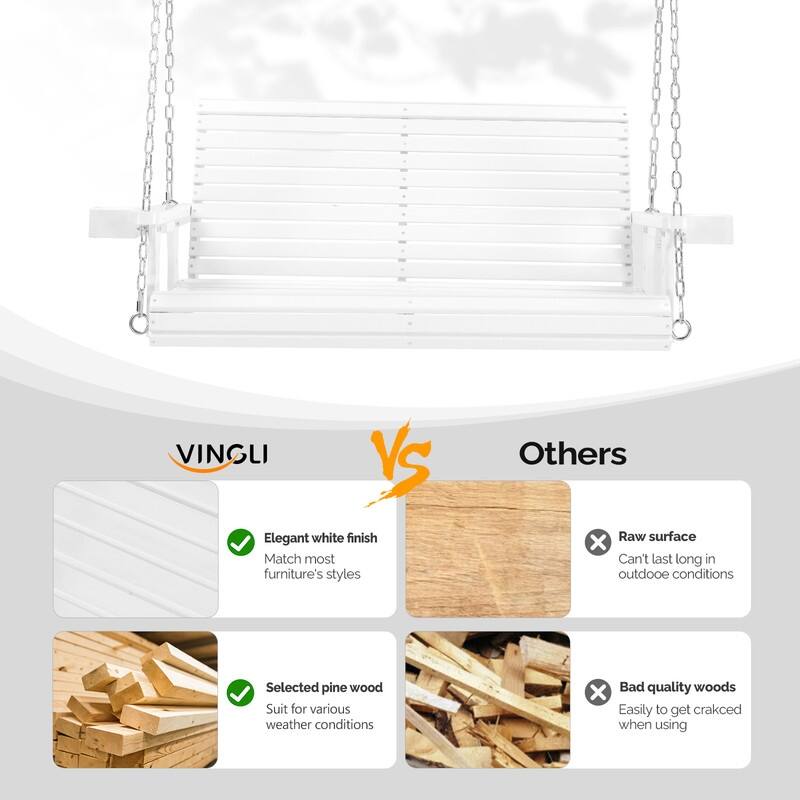 Upgraded 2-Person Wood Porch Swing with Cup Holders and Chains - N/A