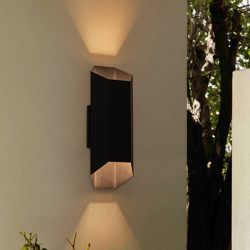2-Light Hexagonal LED Outdoor Wall Sconce Dimmable Iron Exterior Lamp