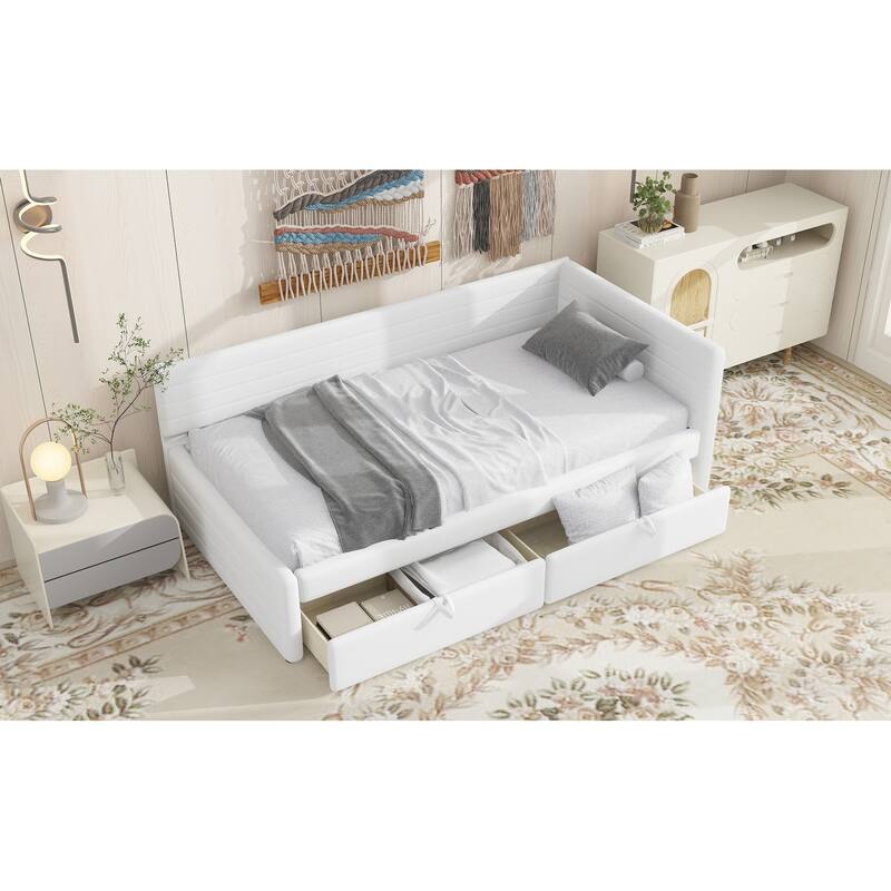 Twin Size Upholstered Daybed with Roll-Out Trundle, Space-Saving Wooden Frame, No Box Spring Needed