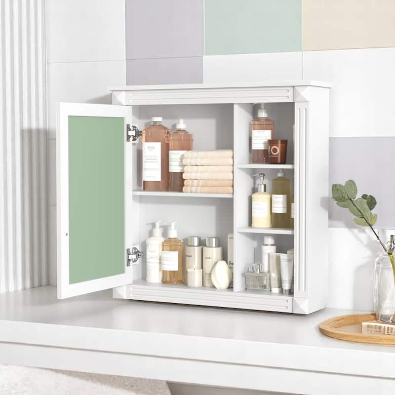 White Wall Mounted Bathroom Cabinet with Mirror, Soft-Close Hinges, Over-the-Toilet Storage Organizer