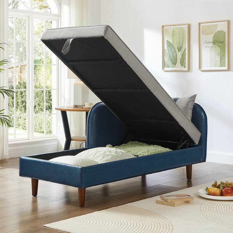 65" Storage Chaise Lounge Sofa with PU and Velvet Upholstery, Modern Sleeper Sofa with Hidden Storage