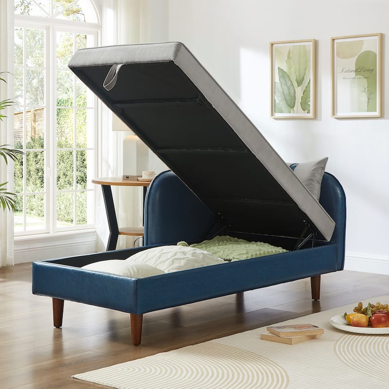 Roomfitters 65" Storage Chaise Lounge Sofa, Modern Indoor Daybed with Wooden Legs for Bedroom Living Room
