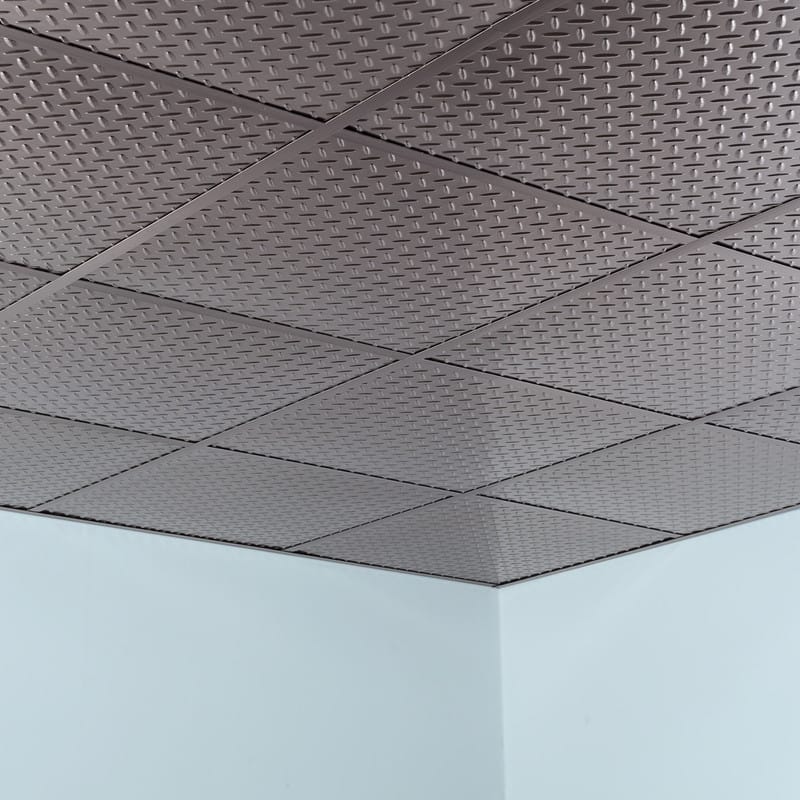 FASÄDE Diamond Plate Revealed Edge Decorative Vinyl 2ft x 2ft Lay in Ceiling Panel in Brushed Nickel (5 Pack)