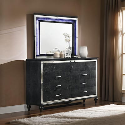 Kya 38 x 50 Vanity Dresser Mirror with Built In LED Lighting, Glam Black