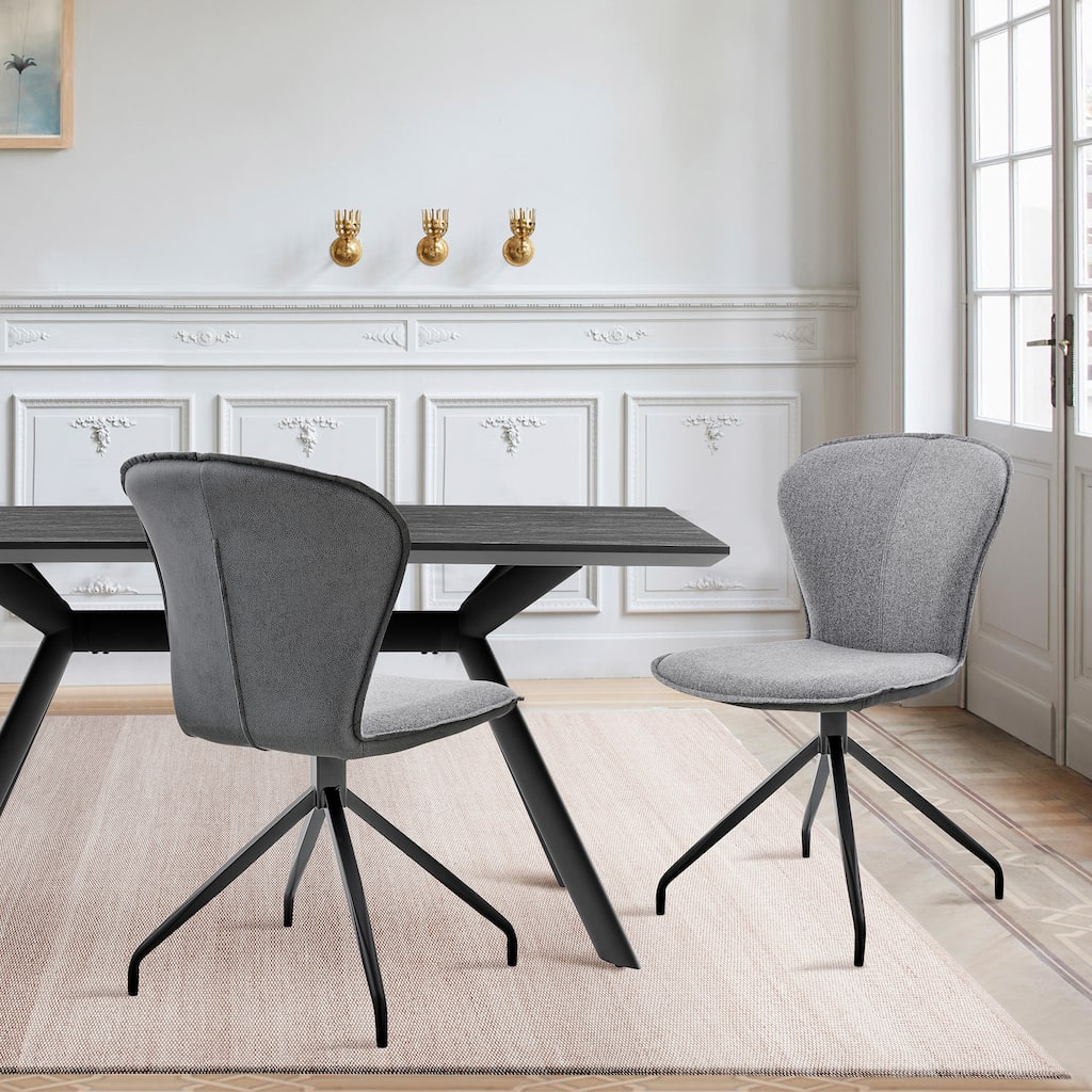 Petrie Dining Room Accent Chair in Gray Fabric and Faux Leather with Black Finish - Set of 2