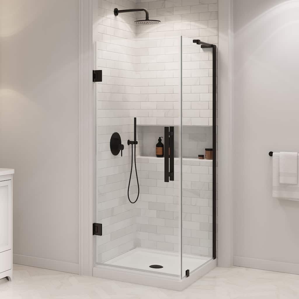 OVE Decors Panama Corner Frameless Pivot Hinge Shower Door Kit with Base Pan, 2025