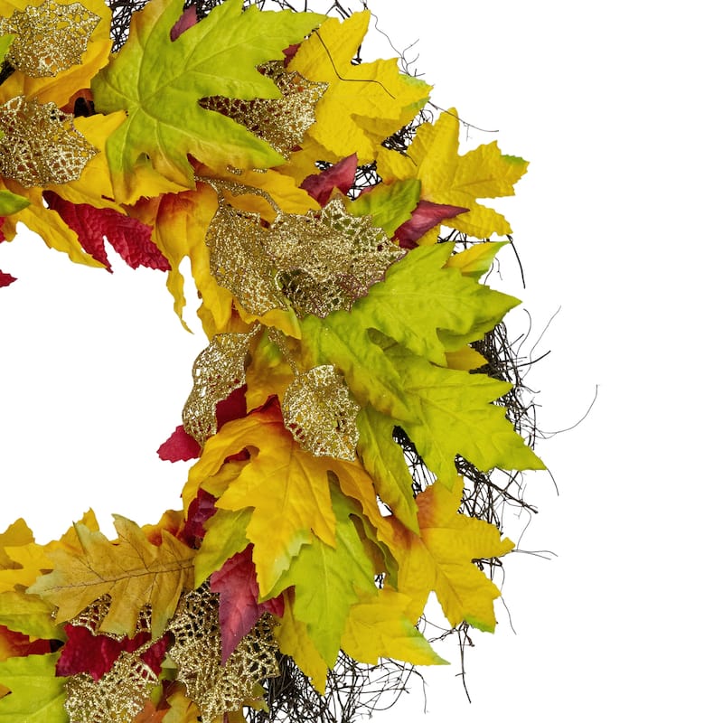 22" Autumn Harvest Maple Leaf Artificial Thanksgiving Floral Wreath - Unlit