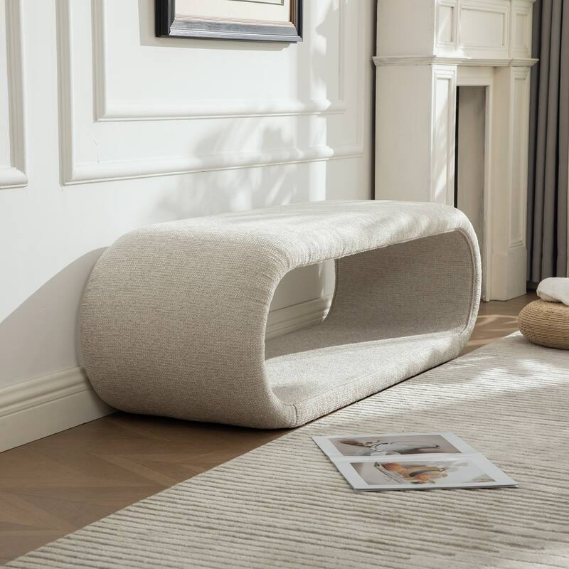 52.2''W Modern Chenille Upholstered Bench,Entry Shoe Bench Stool - Wheat /Chenille