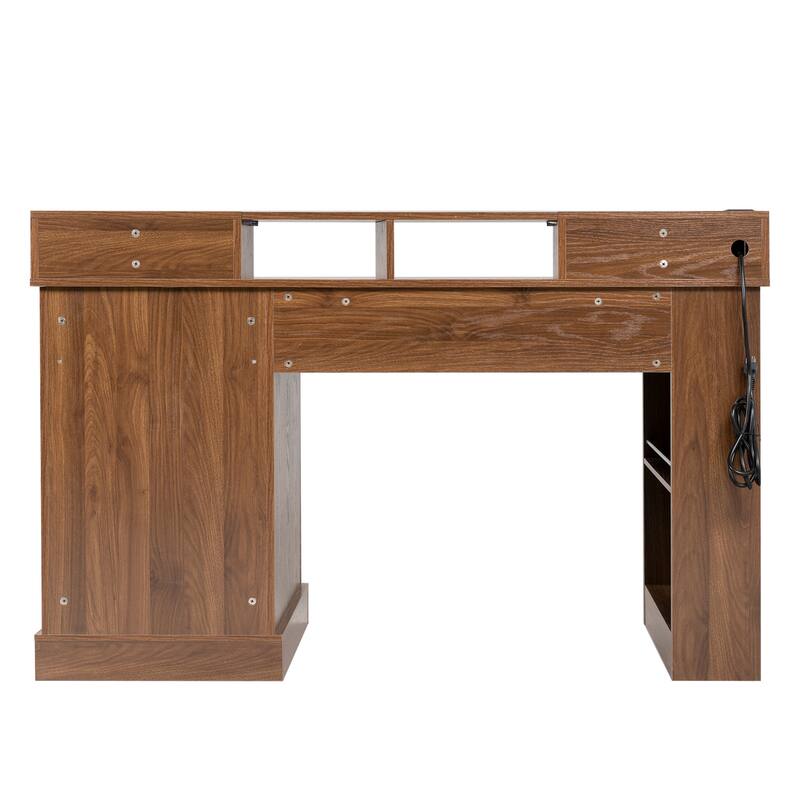 Roomfitters 55" Farmhouse Office Desk with Barn Door Cabinet, Pegboard & Charging Station