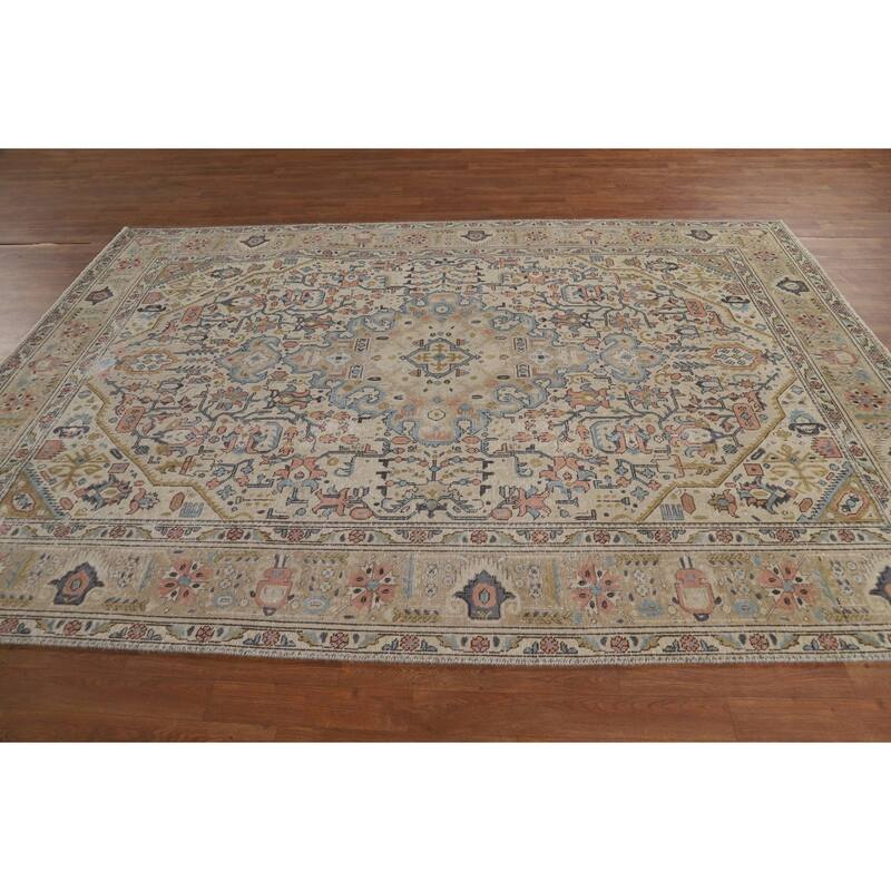 Geometric Tabriz Persian Area Rug Hand-Knotted Bedroom Wool Carpet - 6'7"x 9'5"