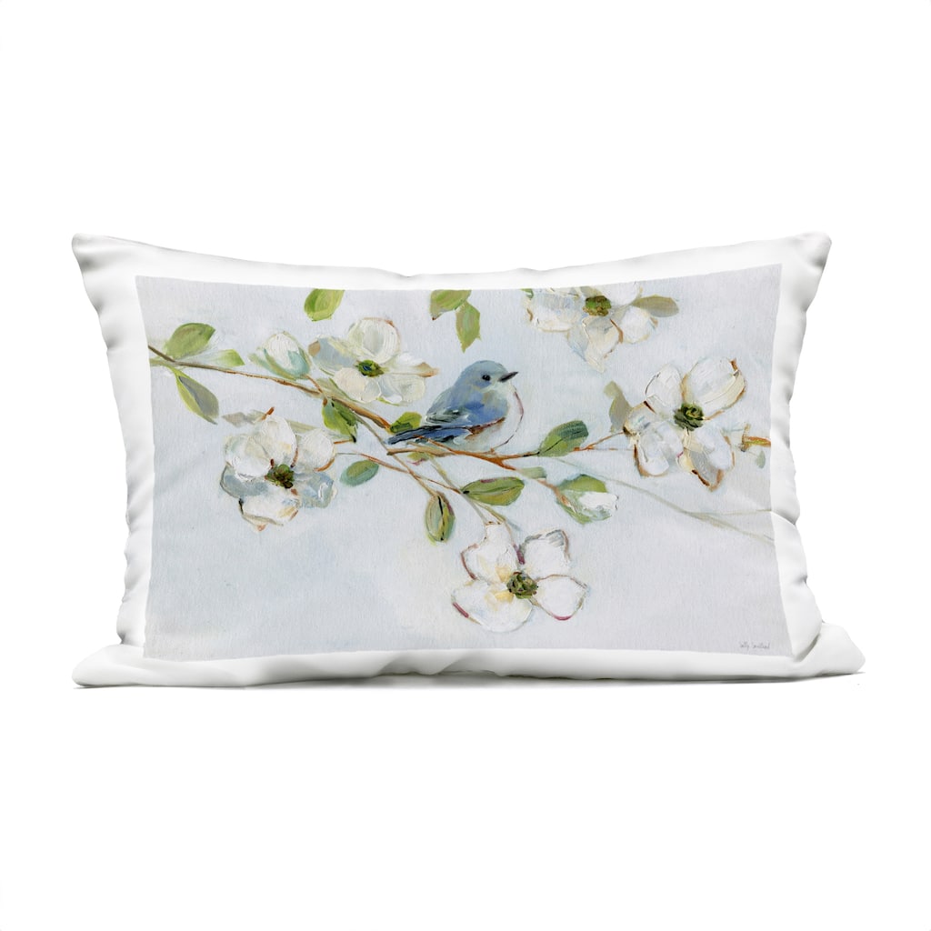Stupell Bird Perched on Dogwood Printed Outdoor Throw Pillow Design by Sally Swatland
