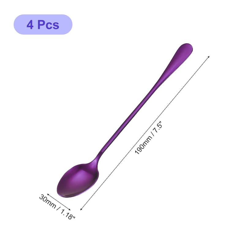 4Pcs 7.5-Inch Stainless Steel Ice Cream Spoon Long Handle Spoon - Purple