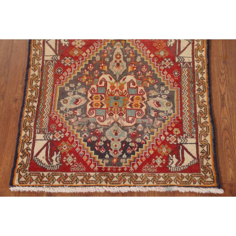 Geometric Abadeh Persian Vintage Square Rug Handmade Wool Carpet - 2'1" x 2'0"