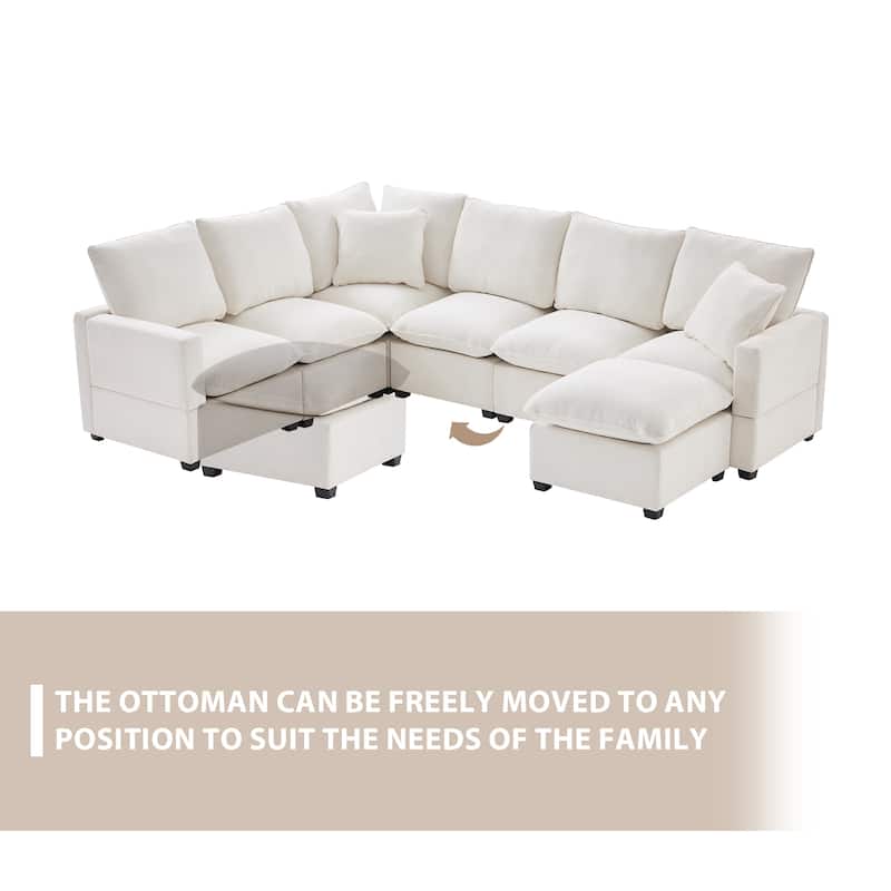 7 Seat Modern Modular U Shape Chenille Sectional Sofa,2 Pillows,Freely Combinable