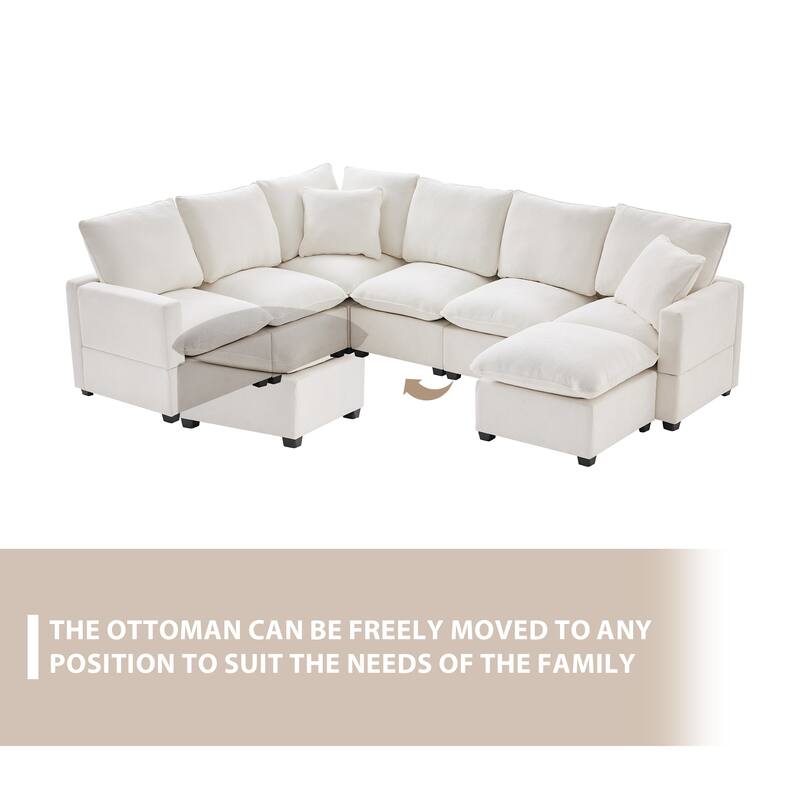 Modular Cloud Sofa Sets for Livingroom Apartment, Modern Chenille Sectional Sofa with 2 Pillows, Freely Combinable Couch