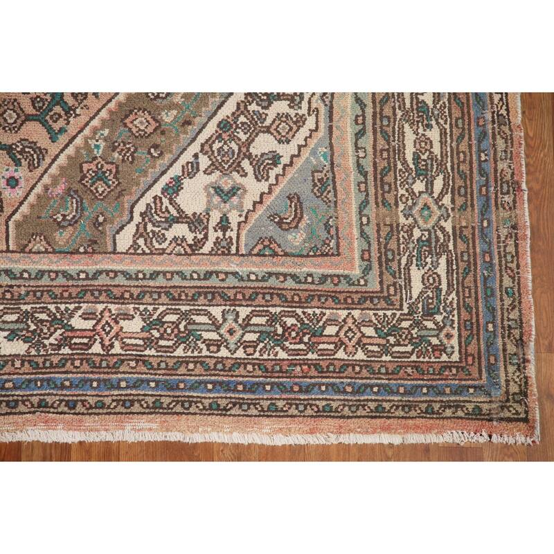 Pink Geometric Hamedan Persian Vintage Rug Hand-knotted Wool Carpet - 6'10" x 9'11"