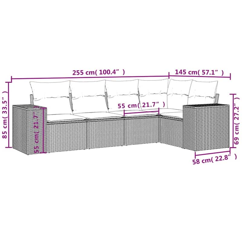vidaXL Patio Sofa Set with Cushions Outdoor Conversation Furniture Poly Rattan