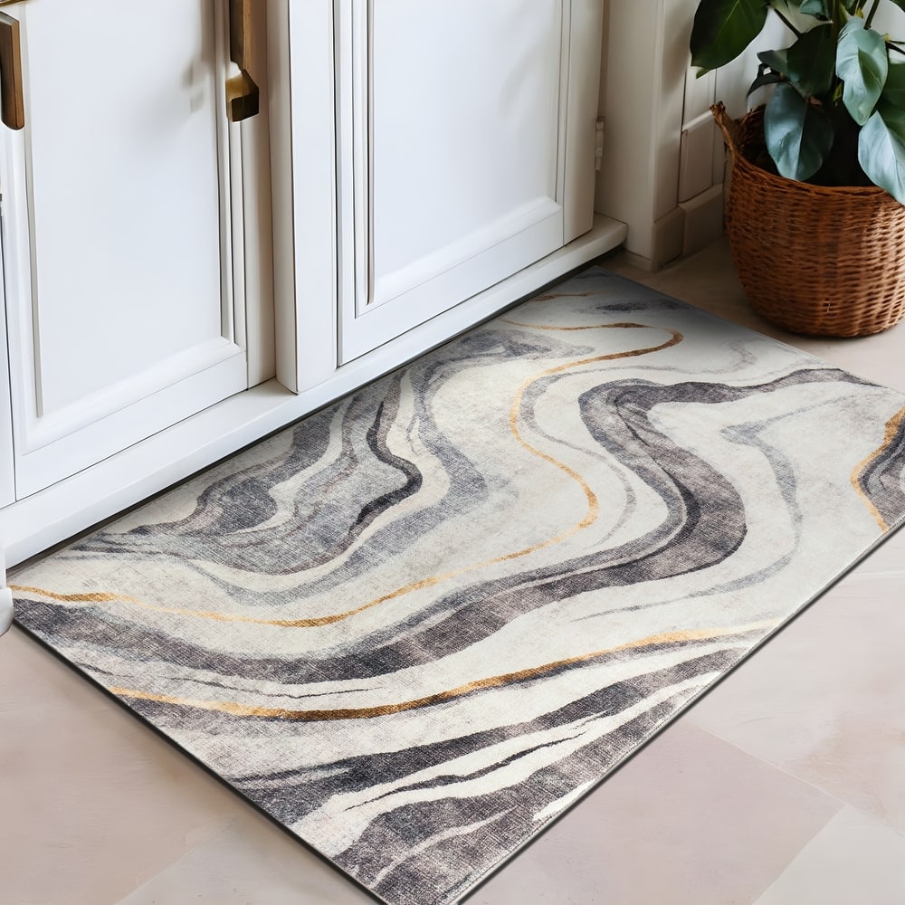 World Rug Gallery Contemporary Marble Washable Non-Slip Area Rug