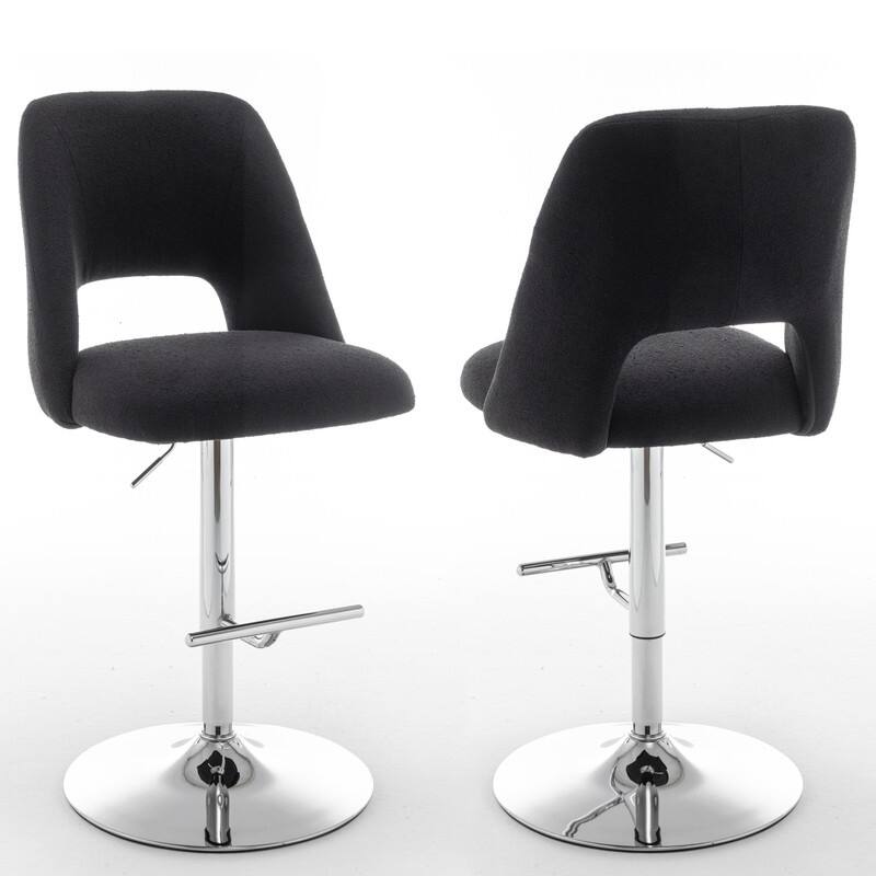Best Quality Furniture Adjustable Textured Fabric Barstools with Chrome Finish Base (Set of 2) - Black / Silver