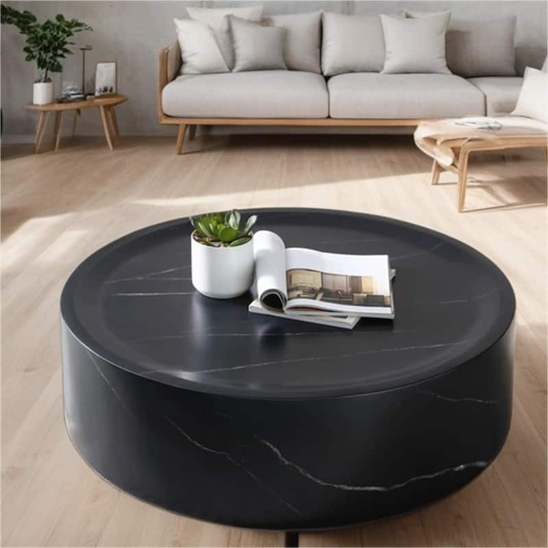 31.49" Sturdy Fiberglass Round Coffee Table with Large Storage