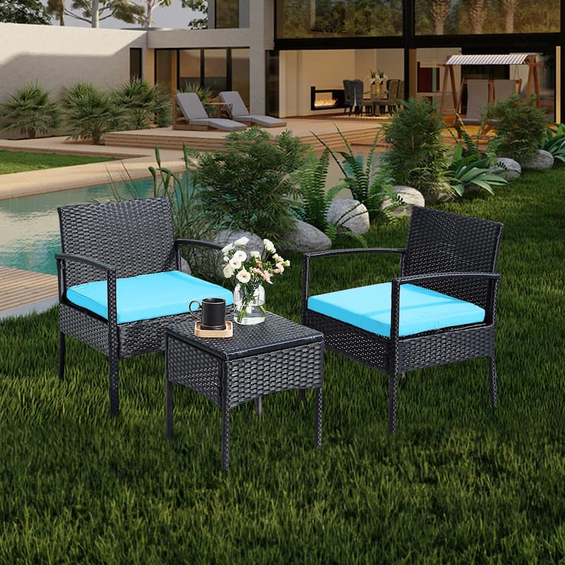 3 PCS Outdoor Patio Bistro, Rattan Conversation Chairs Set, Balcony Furniture Set - 28"H x 23.3"W x 23.3"D