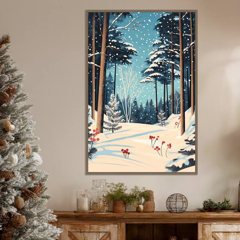 Christmas Snowy forest by Pictufy Studio Framed Canvas Wall Art Print - Sylvie Dark Gold